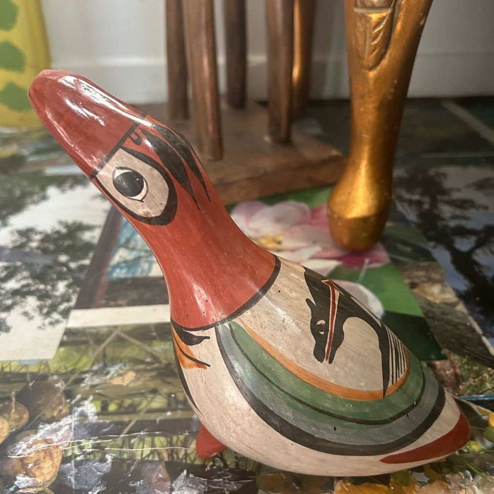 Vintage Tonala Folk Art Pottery Hand Painted Ceramic Duck Figurine, Mexico - Picture 10 of 16